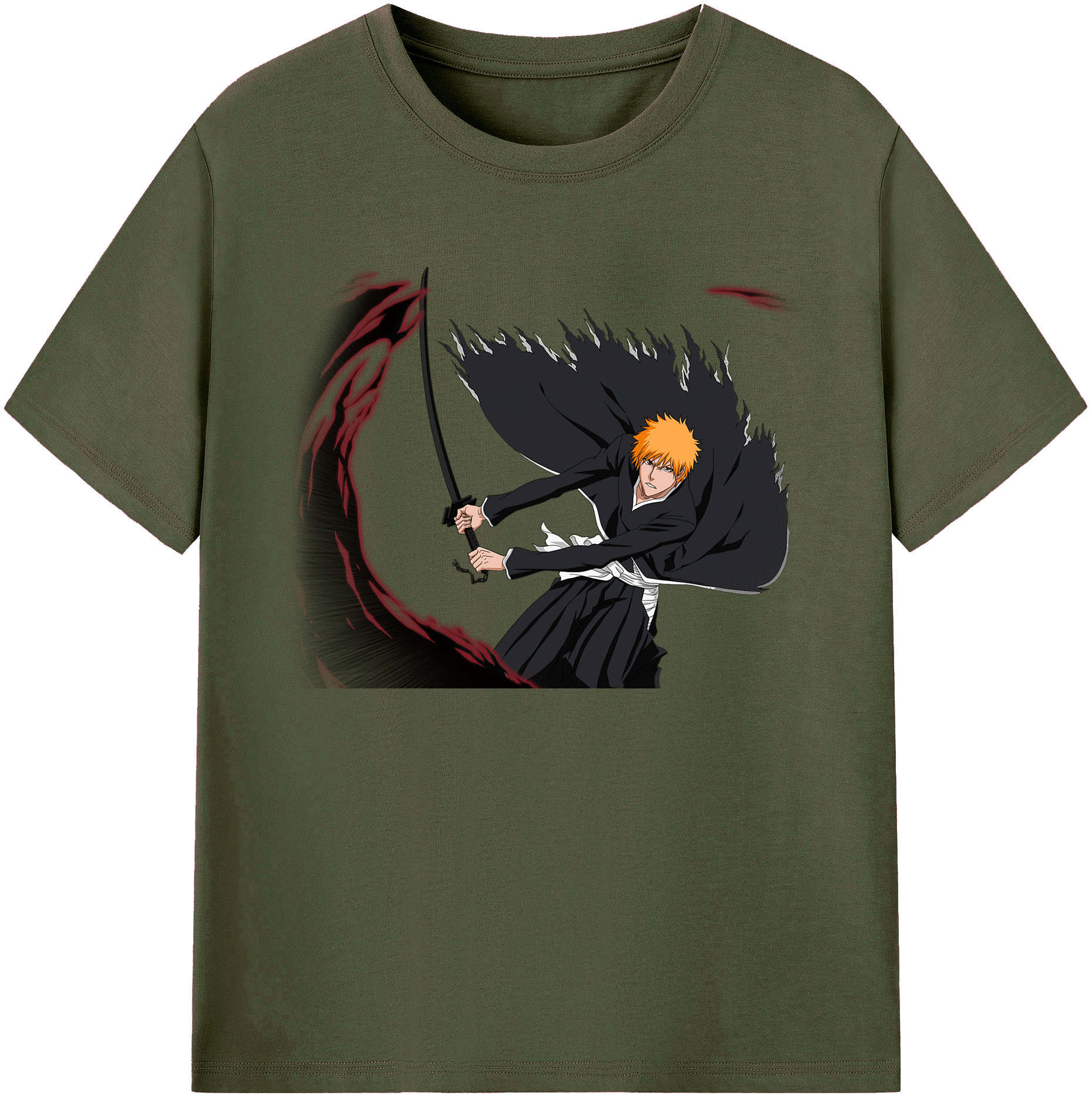 （画像用） ブリーチ 黒崎一護（くろさき いちご）BLEACH Kurosaki Ichigo 綿100％ メンズ半袖Tシャツ｜肌触りやわらか＆通気性